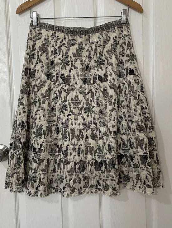 Tory Burch White Floral Tiered Pleated Midi Skirt Size 2 - Picture 8 of 14